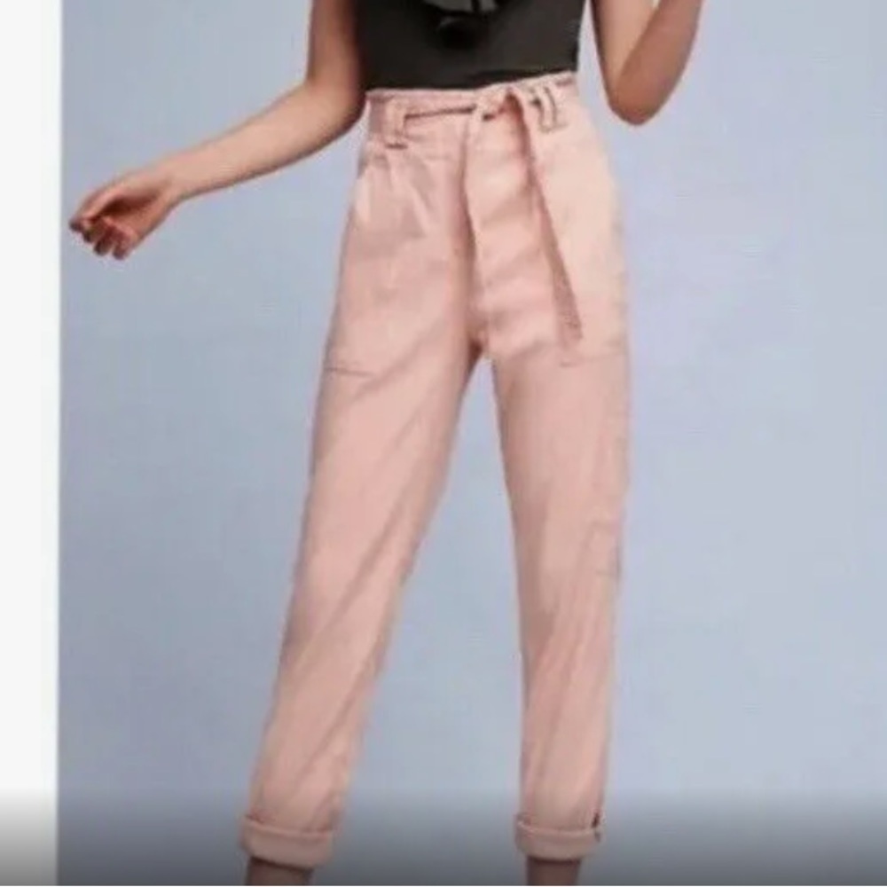 Anthropologie Elevenses High Waist Pink Cropped Summer Cargo Pants Size Small